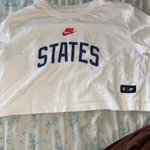 Nike White Crop Top with Blue STATES and Red Logo